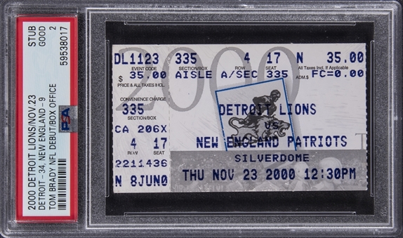 2000 Detroit vs. New England Ticket Stub From Tom Bradys Debut On 11/23/2000 (PSA GOOD 2)